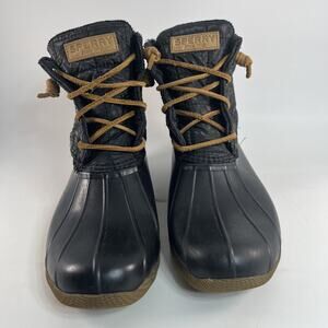 Sperry Saltwater Duck Boots Women 8.5 Black Waterproof Rain Boots